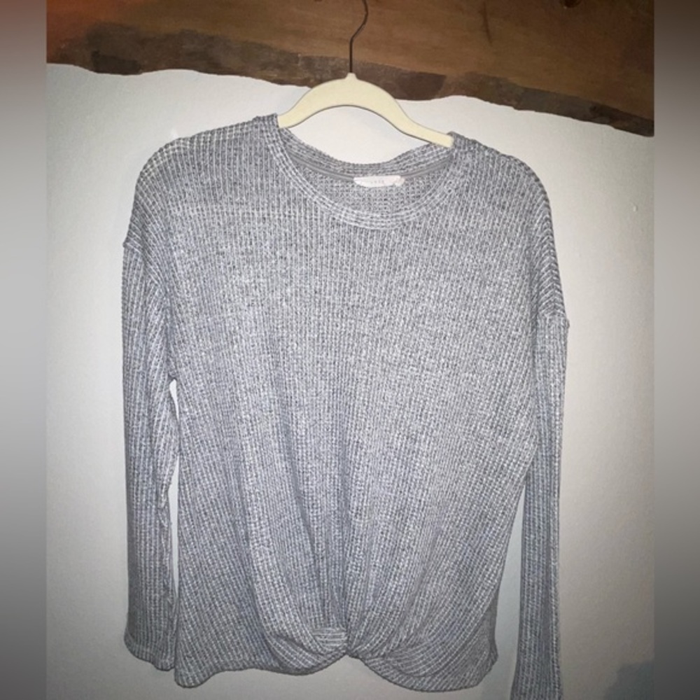 Grey Waffle Pattern Tied Knot Long Sleeve Shirt - Lush